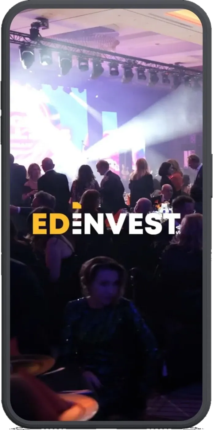 Relacja wideo z eventu branżowego Orange Ball — scena z logo ED Invest podczas wydarzenia