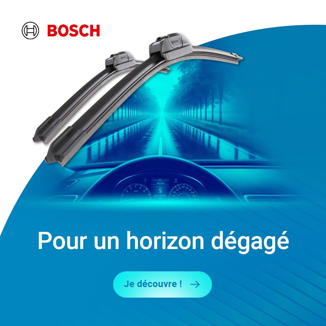 Kreacja reklamowa Bosch promowana przez Motointegrator na rynku francuskim — „Pour un horizon dégagé”
